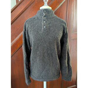 Garnet Hill Gray Wool Button-Up Pullover Sweater Medium